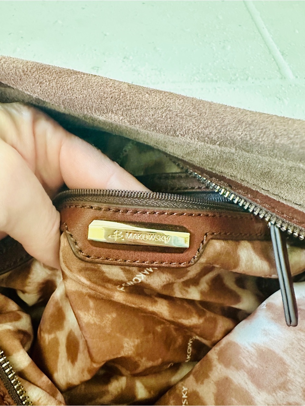 b. makowsky Brown Suede & Leather Shoulder Bag - Picture 8 of 9